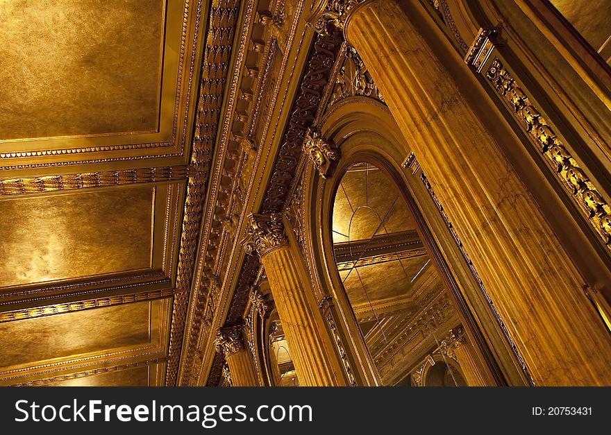 A gilded ceiling in an old theatre.