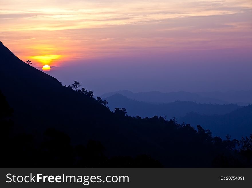 Sunset in the mountains of Thailand