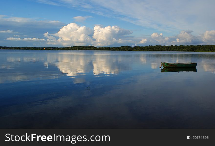 Forest lake , boat n lake, Karelian nature,karelian landscape. Forest lake , boat n lake, Karelian nature,karelian landscape