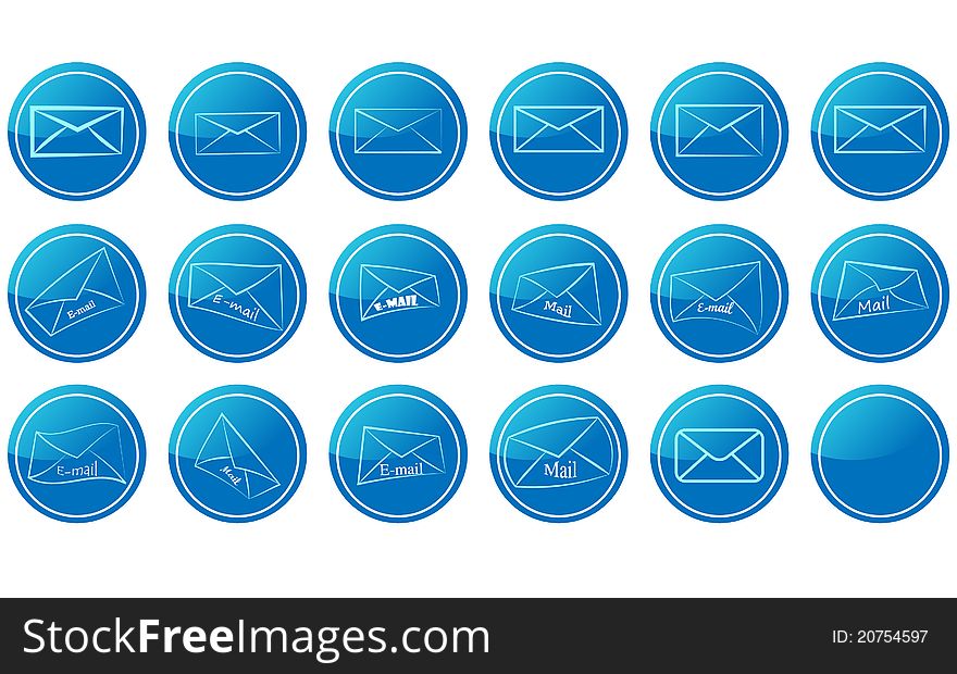 Set of blue envelope icons