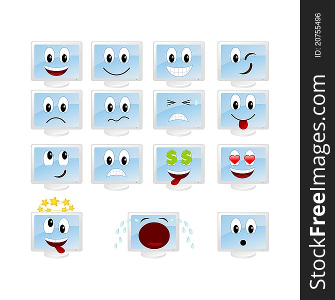 Set of monitors-emoticons. Vector illustration, isolated on a white. Set of monitors-emoticons. Vector illustration, isolated on a white.