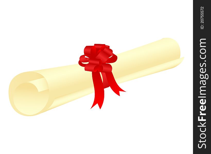 Scroll tied up by a red tape with a bow. Vector illustration. Scroll tied up by a red tape with a bow. Vector illustration.