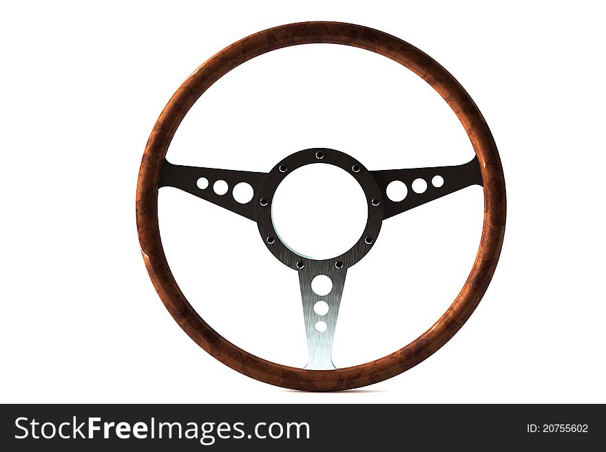 Old retro Steering wheel ioslated on white background
