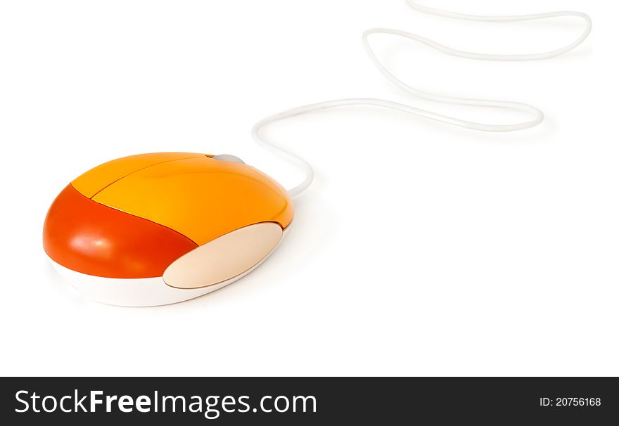 Orange computer mouse on a white background