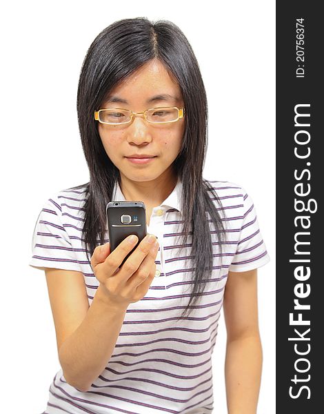 Young chinese woman talking in mobile phone