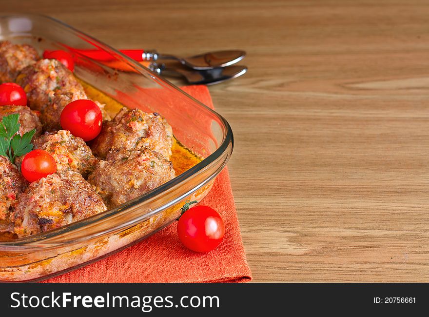 Meatballs in a glass pan