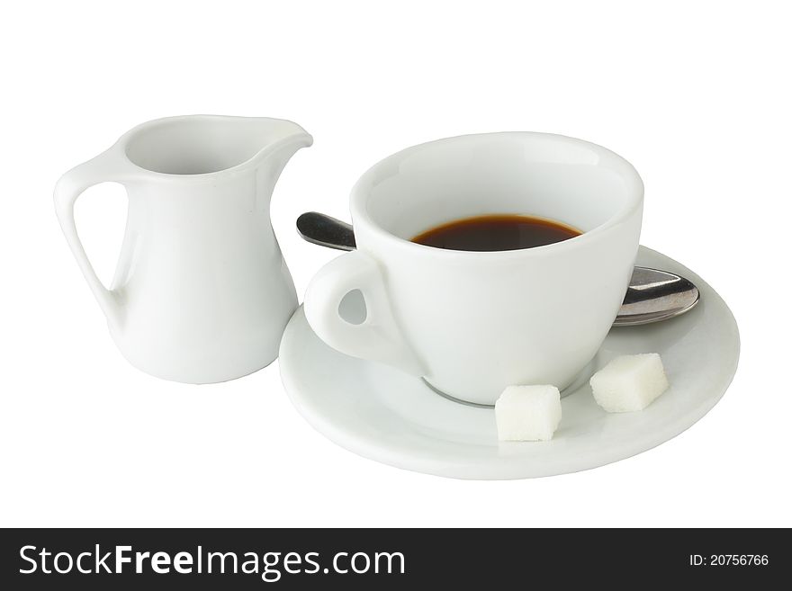 A cup of Espresso coffee with milk isolated over white. A cup of Espresso coffee with milk isolated over white