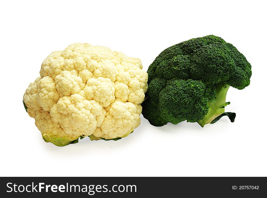 Cauliflower and broccoli isolated on a white background