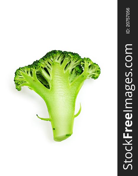 The cut inflorescence of a broccoli isolated on a white background