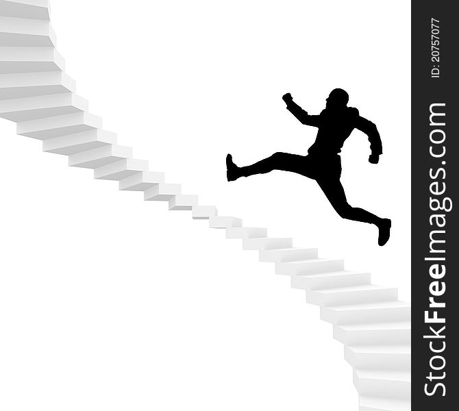 Man runing up stairs to succes.