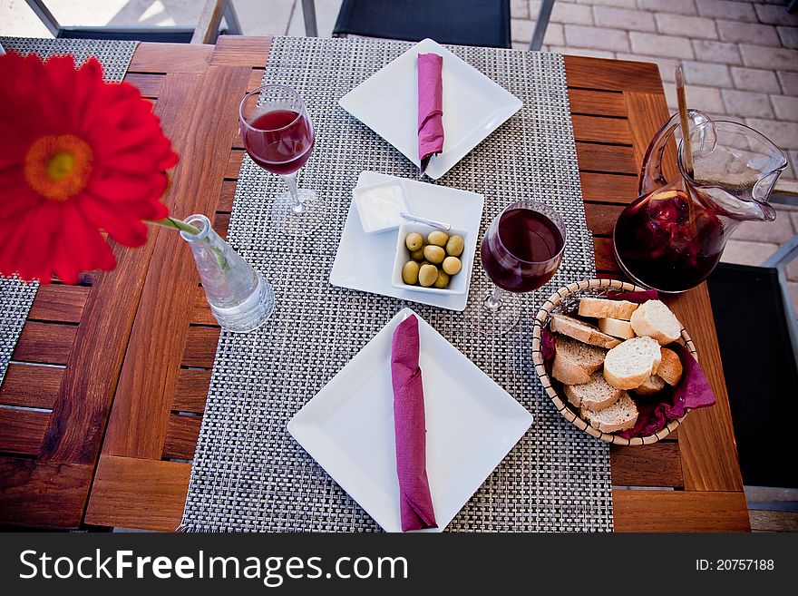 Place setting in Mediterranean restaurant. Place setting in Mediterranean restaurant