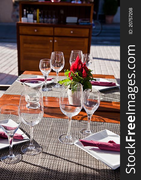 Place setting in Mediterranean restaurant. Place setting in Mediterranean restaurant