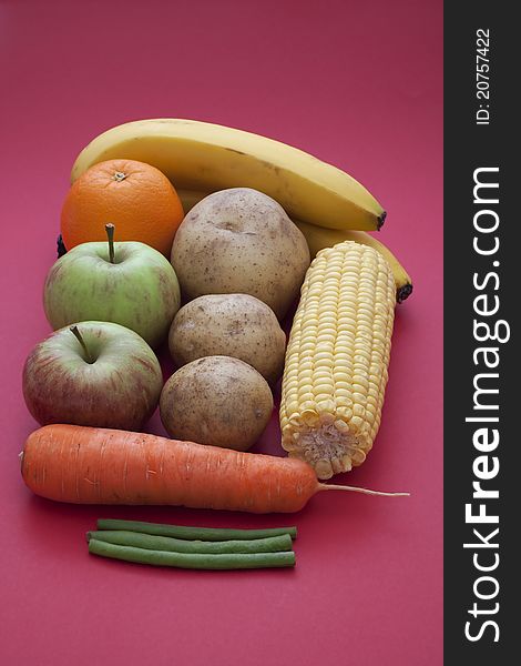 A collection of simple fruit and vegetables, part of your five a days