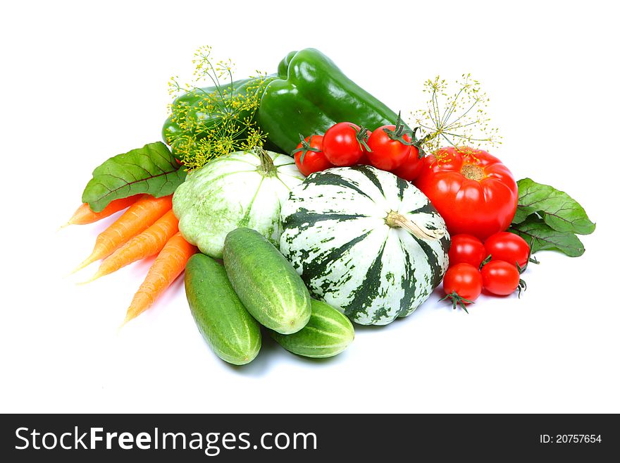 Mixed fresh vegetables isolated on white