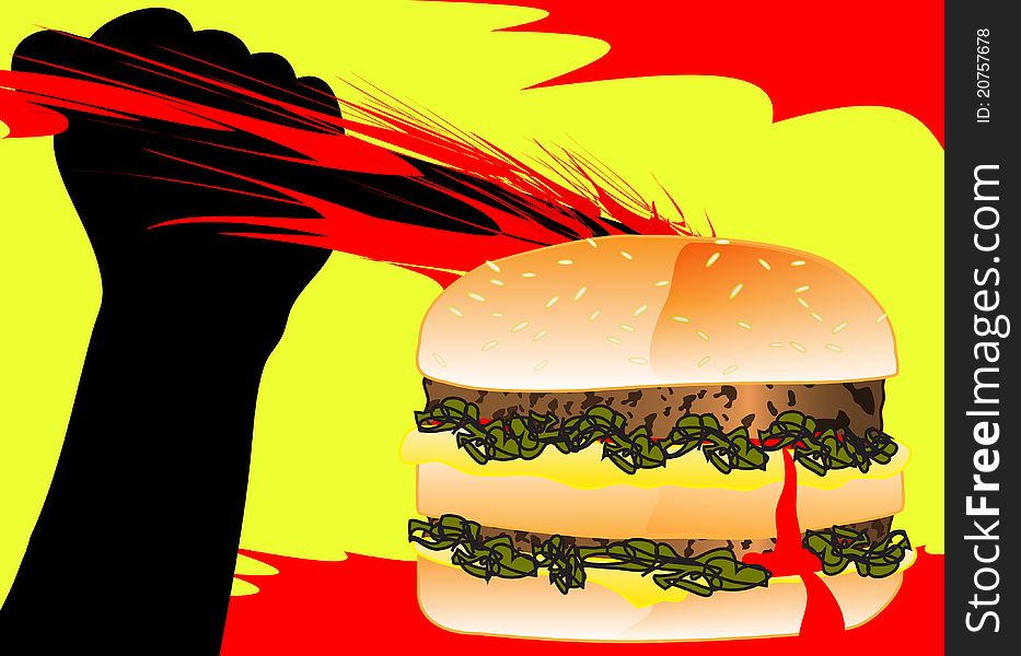 Abstract illustration of burger ripped by a knife. Abstract illustration of burger ripped by a knife