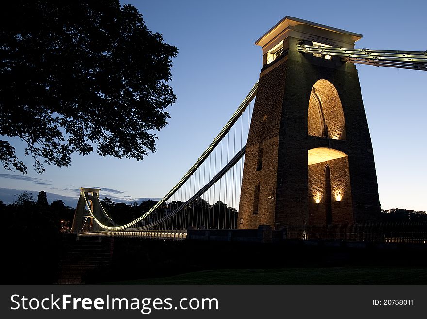 Clifton Suspension Bridge by Brunel, Illuminated at Night, Bristol, England, UK