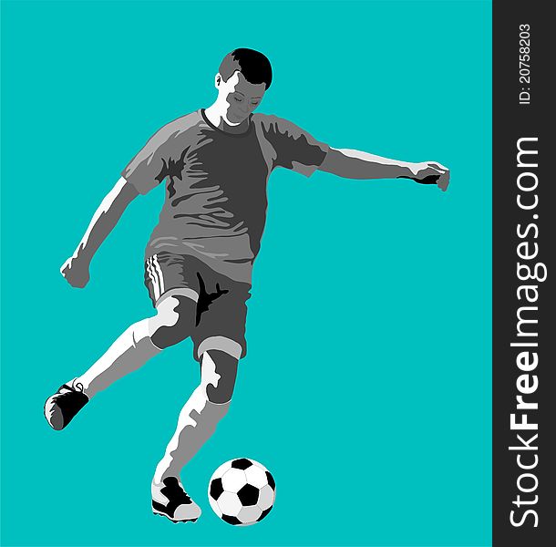 Soccer player silhouette and ball, vector illustration