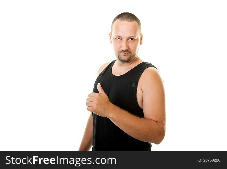 Young man in a black undershirt