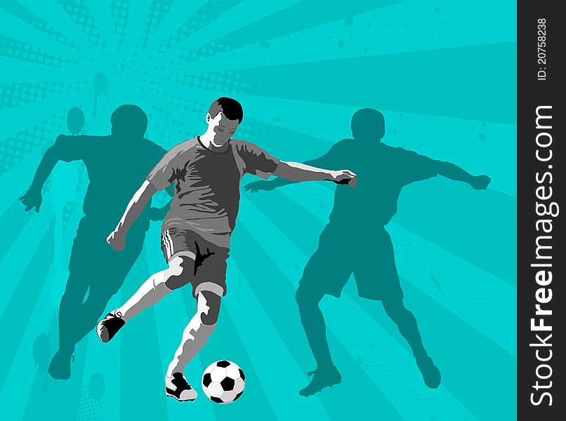 Soccer player, silhouette and ball, vector illustration