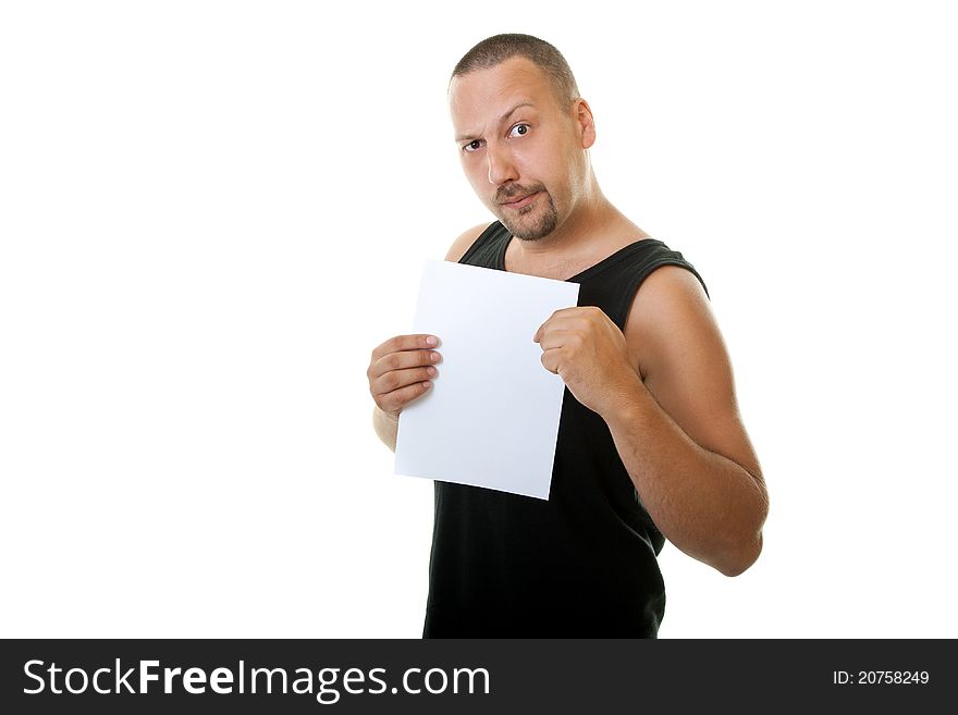 Funny Man Holding A White Paper