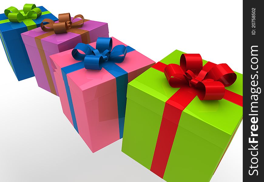 3d gift box red green blue pink celebration