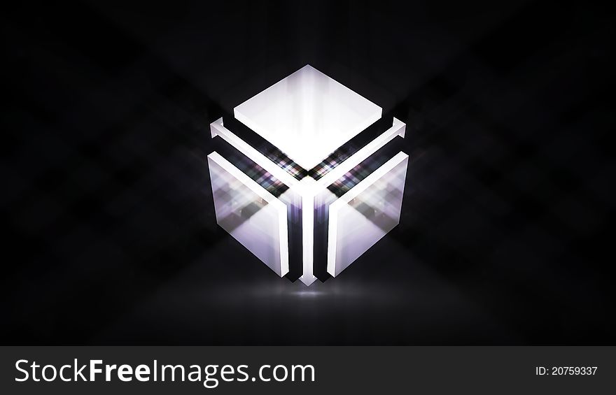 Cube in dark background illuminated and glowing. Cube in dark background illuminated and glowing.