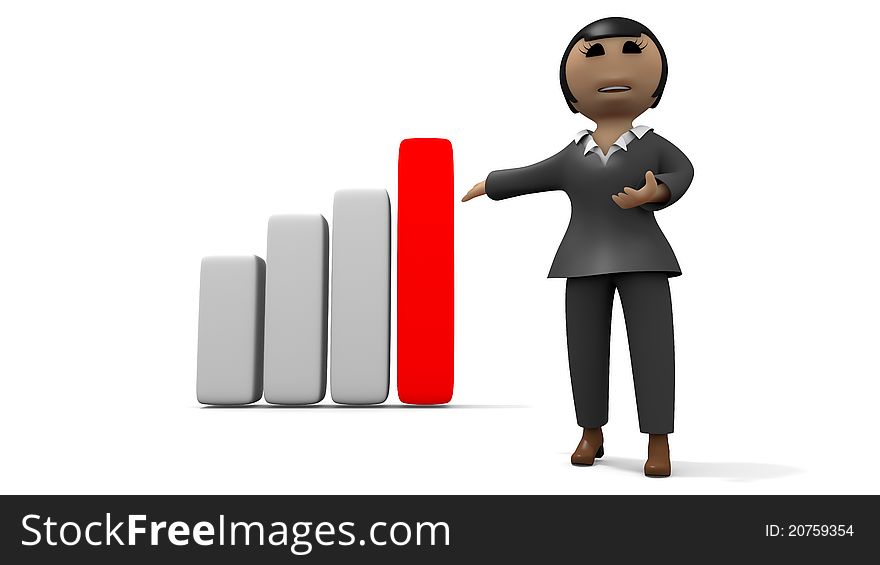 Little Business Cartoon Woman pointing out graph. Little Business Cartoon Woman pointing out graph.