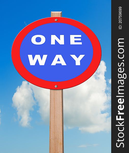 One way roadsign, with sky background, clipping path. One way roadsign, with sky background, clipping path.