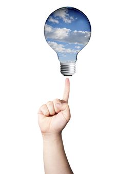 Finger Pointing To Light Bulb Of Sky Stock Images Finger Pointing To Light Bulb Of Sky Stock Images