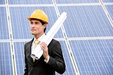 Engineer At Solar Power Station Royalty Free Stock Photos