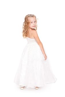 Pretty Little Girl In Beautiful White Dress Royalty Free Stock Images