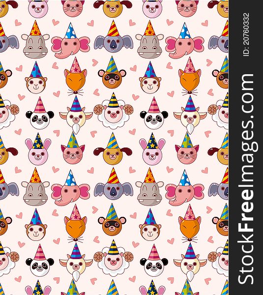 Cartoon Party Animal Head Seamless Pattern