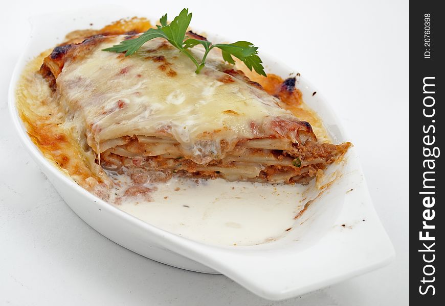 Photo of lasagna bolognese on a plate