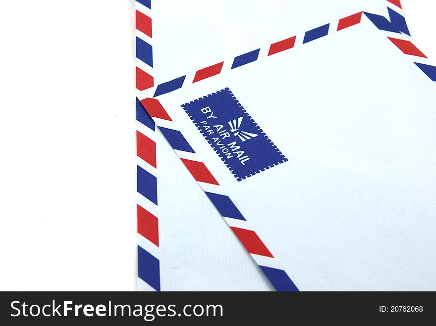 Two air mail envelope shot on white background.