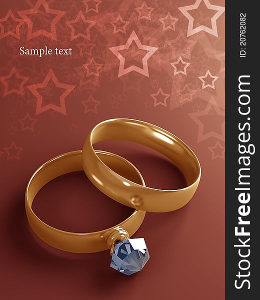 Gold wedding rings on background