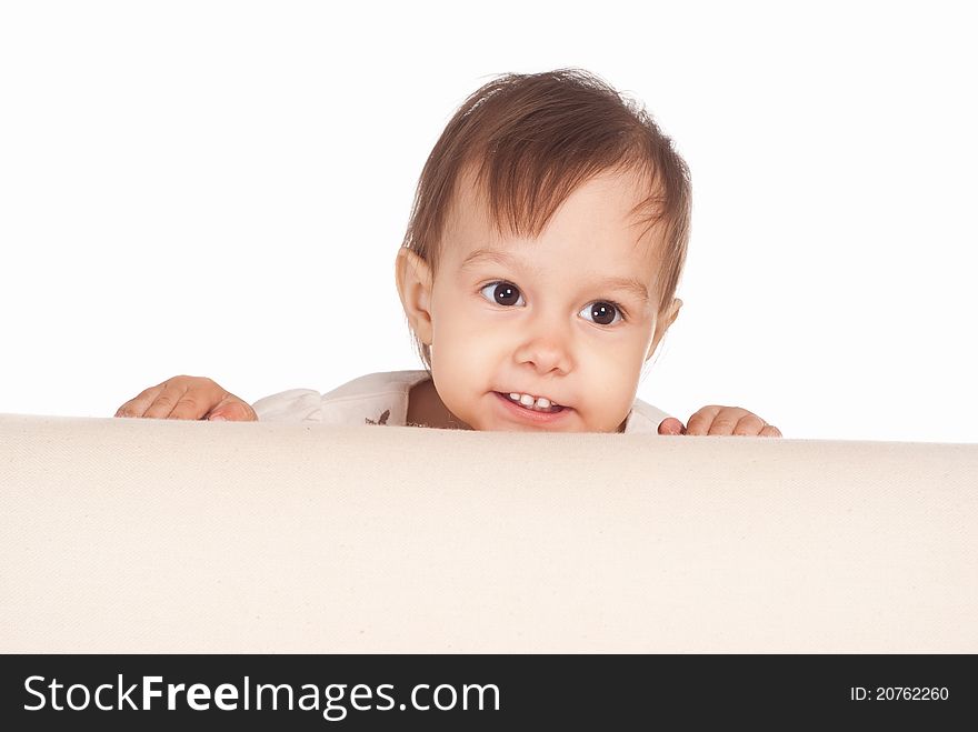 Cute little girl on sofa