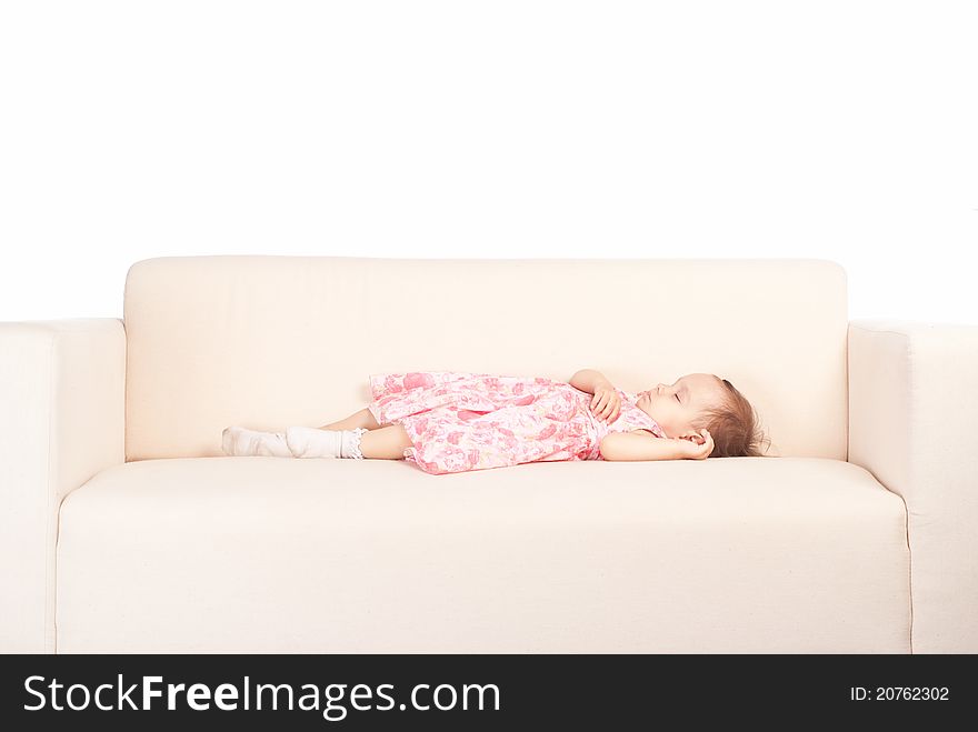 Portrait of a cute little girl sleeping on sofa. Portrait of a cute little girl sleeping on sofa