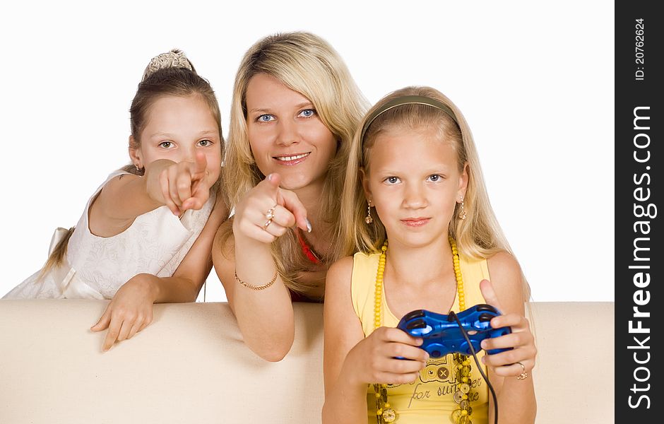 Cute mom plays with her little daughters. Cute mom plays with her little daughters
