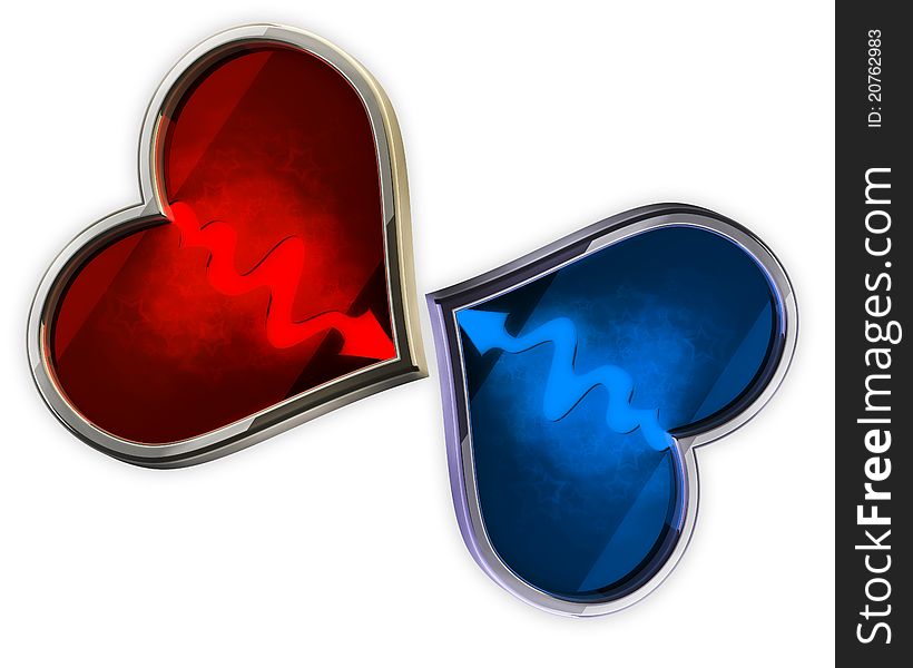 Red and blue heart on white background. Red and blue heart on white background