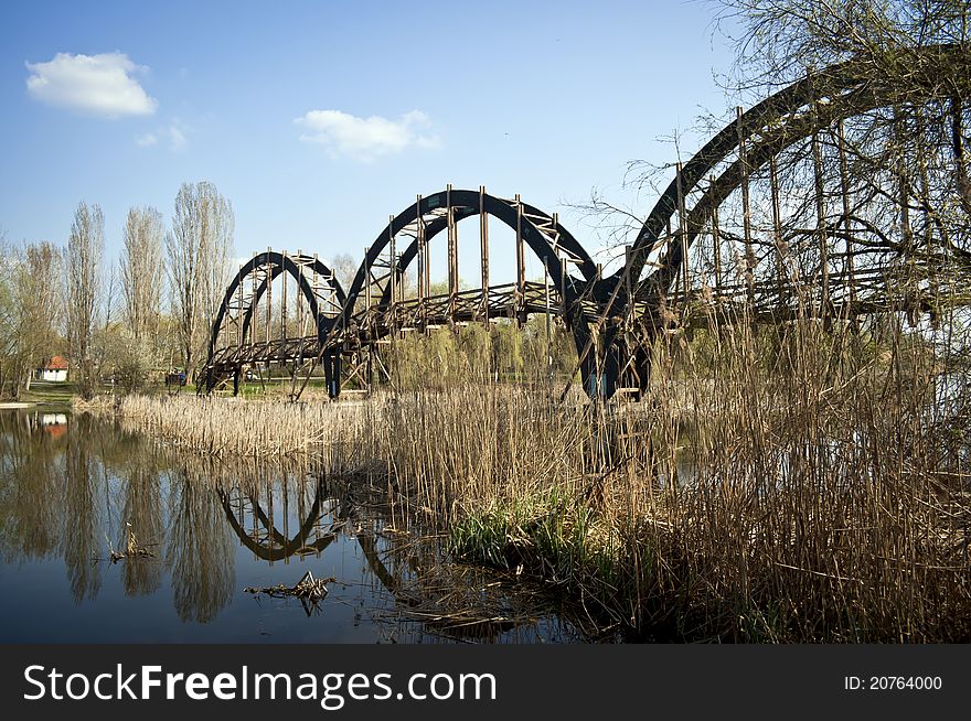 The wooden bridge by nature reserve