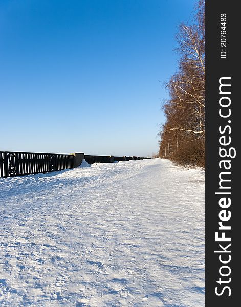 Winter landscape with blue sky and footpath. Winter landscape with blue sky and footpath