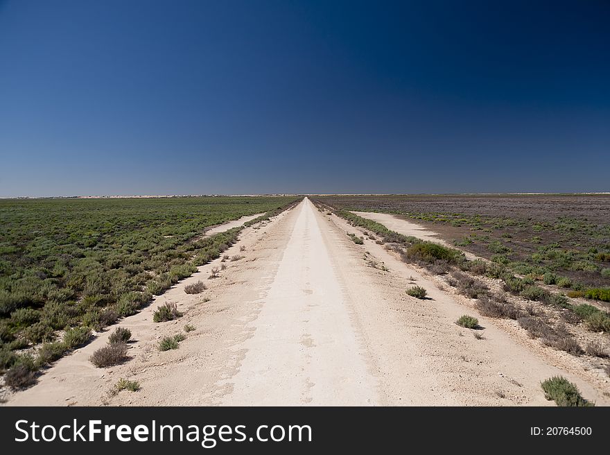 Unsealed country road in Australia stretching off to he horizon. Unsealed country road in Australia stretching off to he horizon