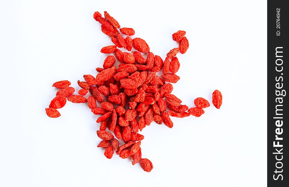 Selected Chinese wolfberry (big size and dried) on a white background.