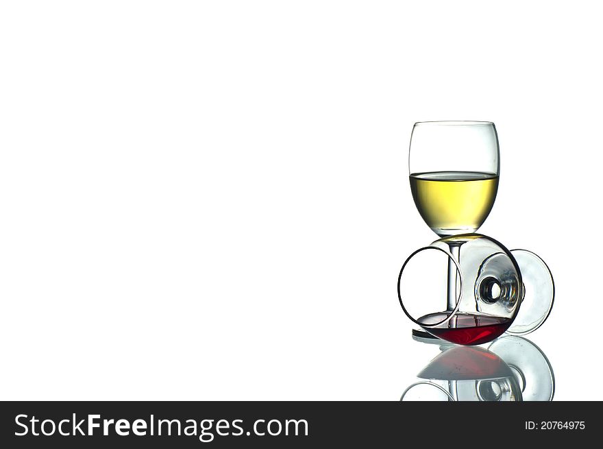 White and red wine isolated on white