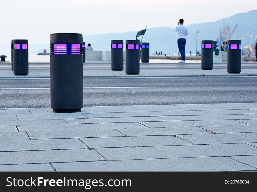 Man used a telephone in the road, Trieste. Man used a telephone in the road, Trieste