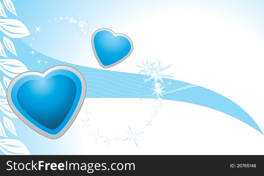 Blue hearts on the abstract background. Banner. Illustration