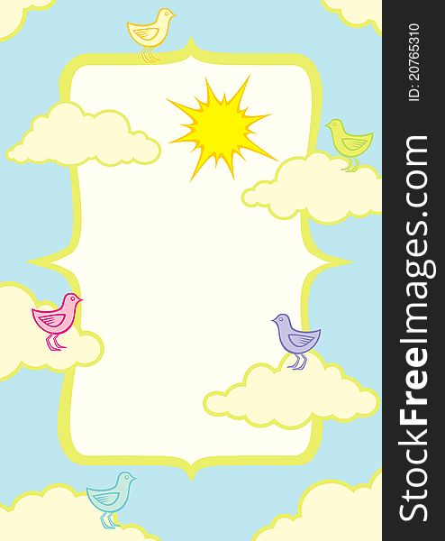 Llustration of birds in the clouds on a summer day. Llustration of birds in the clouds on a summer day