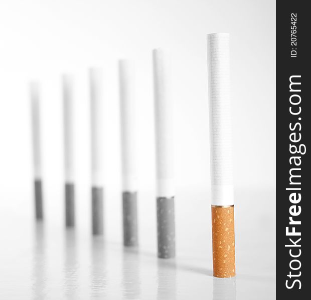 Cigarettes standing in a line