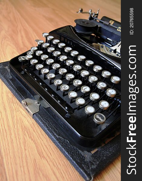 Old black typewriter with white letters. Old black typewriter with white letters