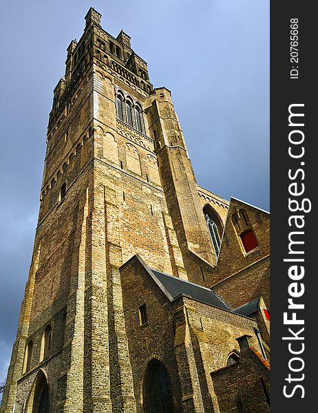 Dominating Saint Salvator Cathedral in Brugge, Belgium